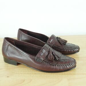 Vintage Men's 8 Tassel Loafers Burgundy Maroon Preppy Woven Leather Academia